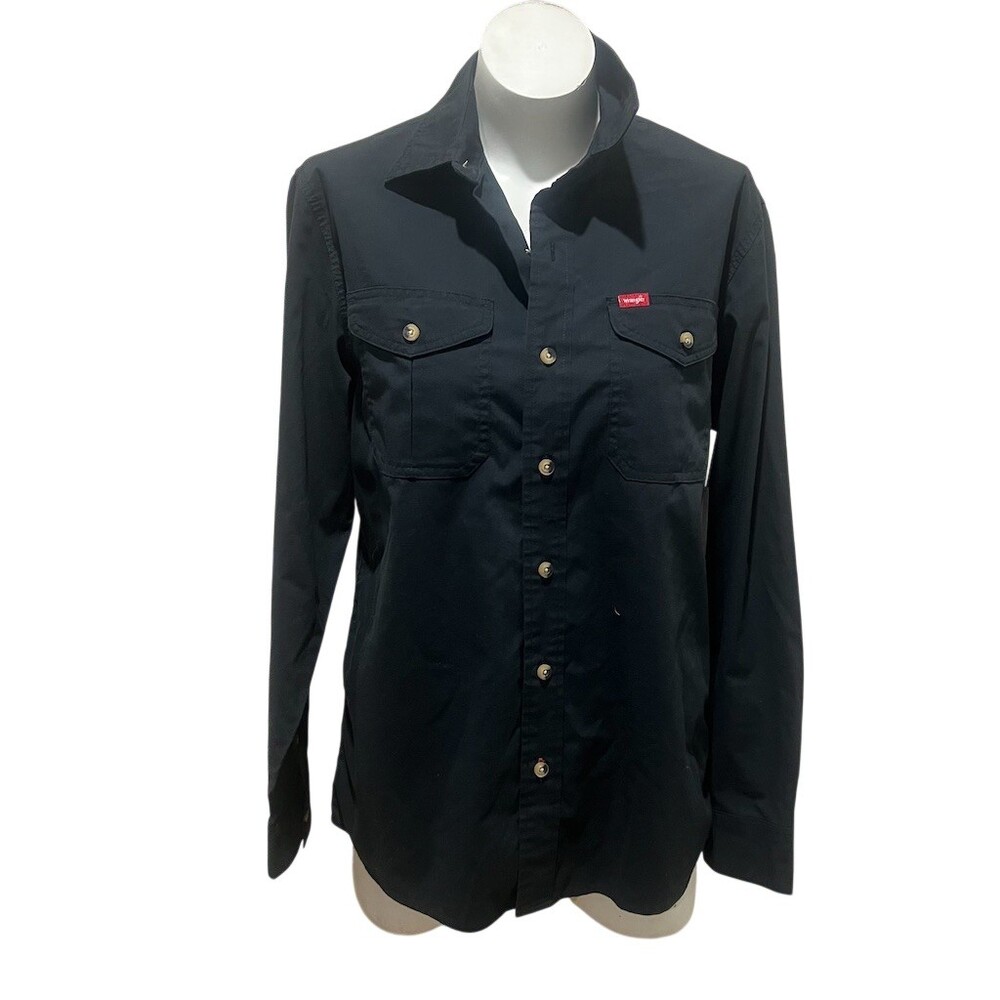 Wrangler Work Shirt Men's Size S Black Long Sleeve Button Up 2 Chest